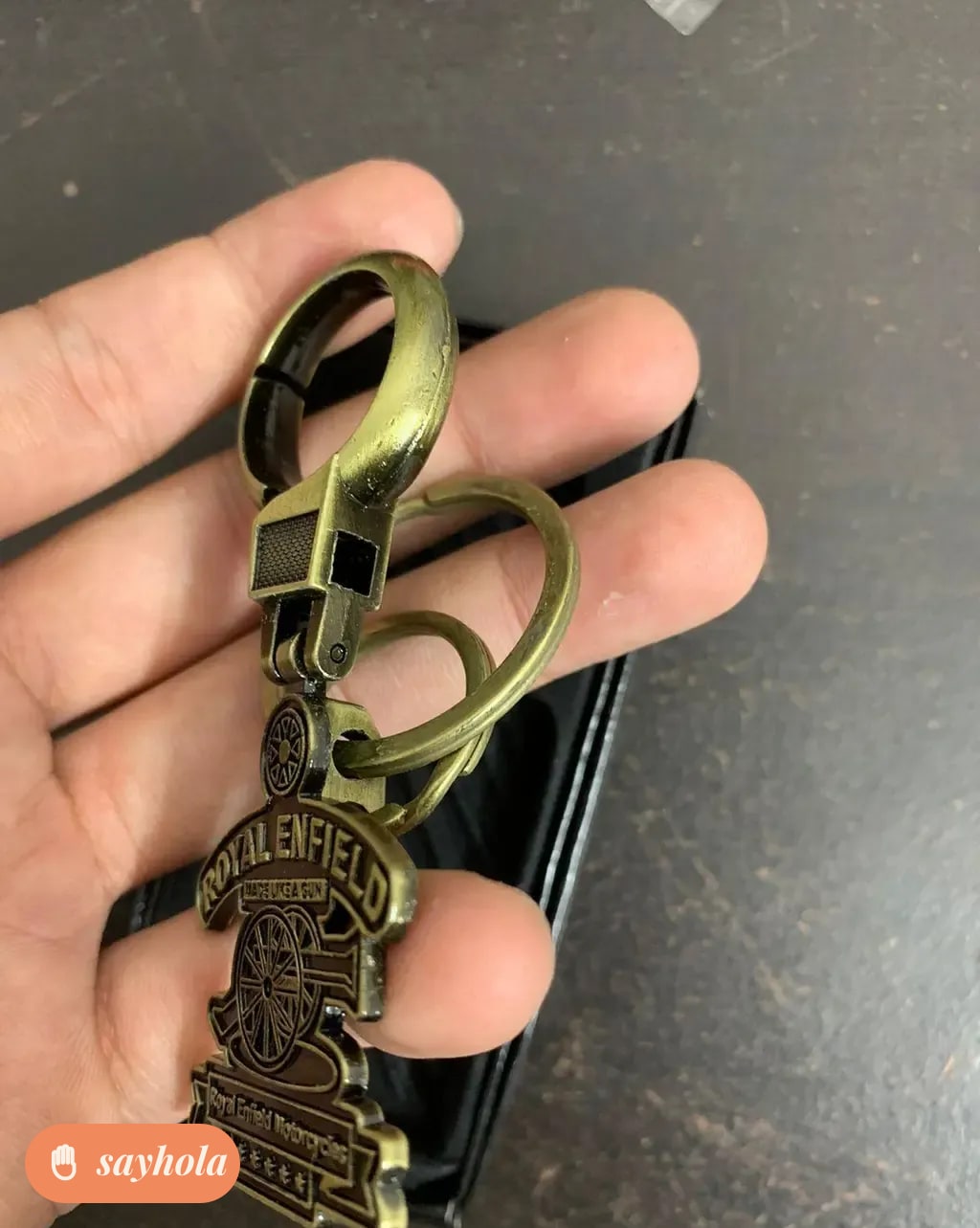 royal enfield gold metal keychain