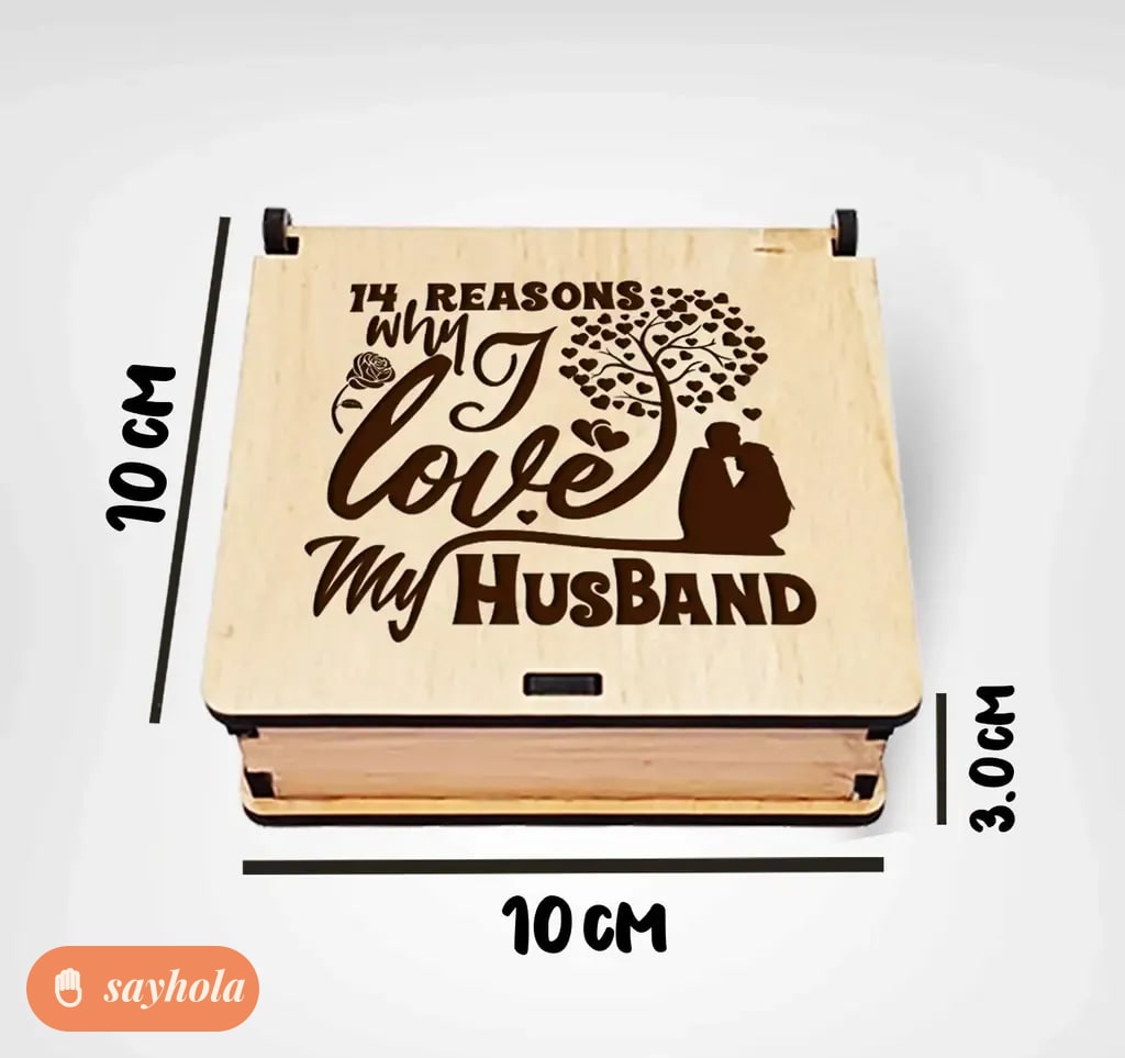 wooden puzzle box with 14 heart shaped pieces