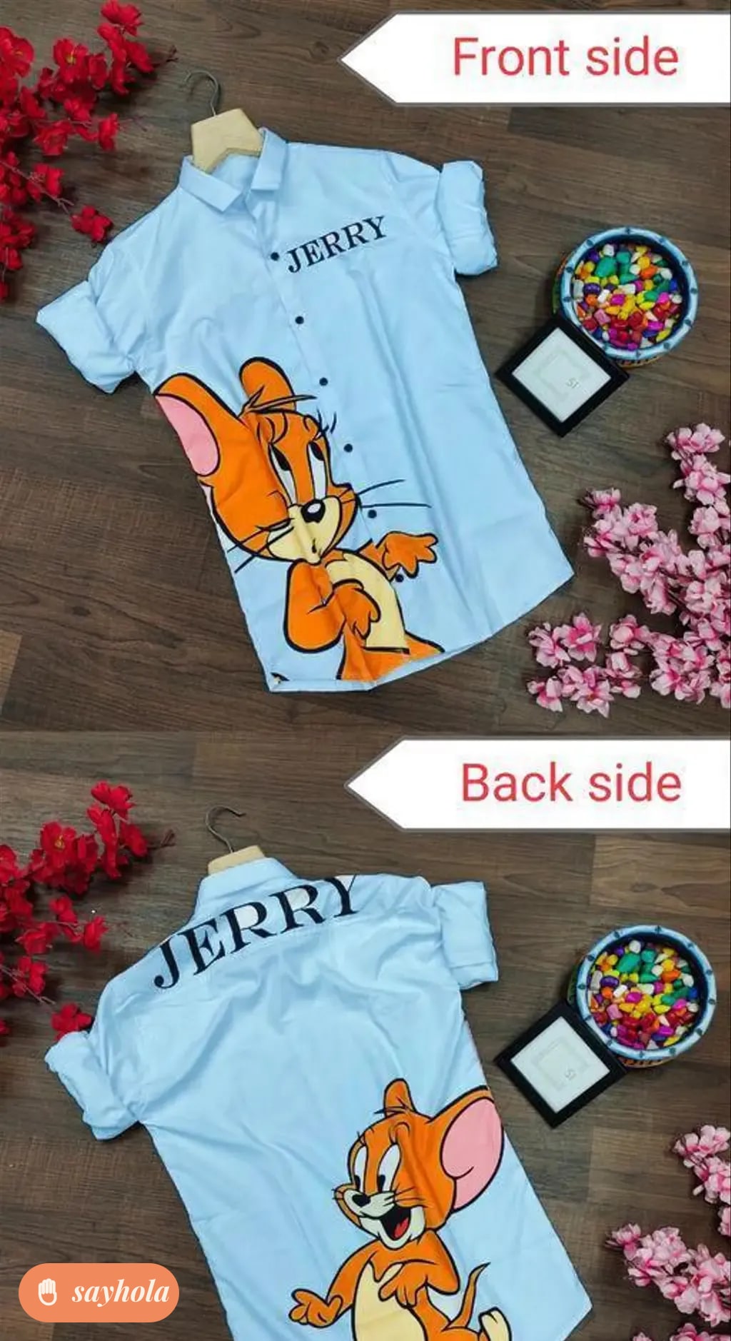 men’s casual shirt with jerry cartoon print