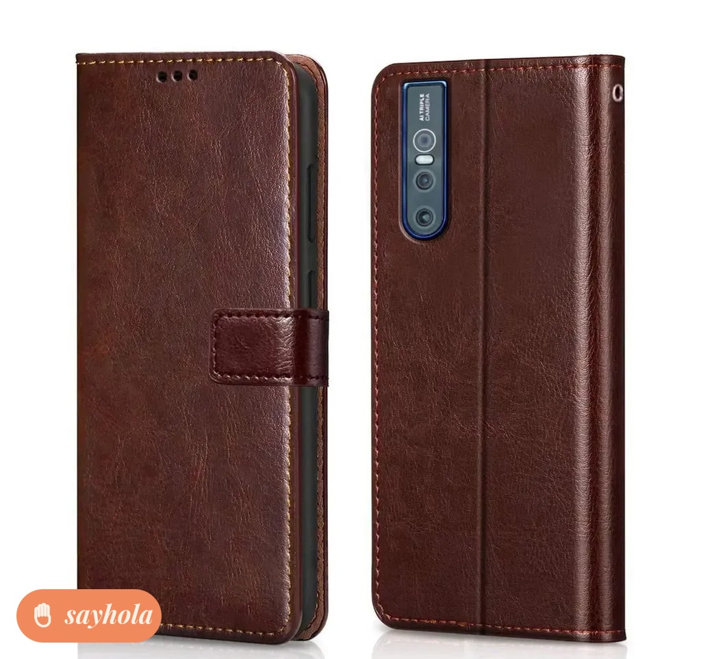 vivo v15 pro leather finish flip case with card slots