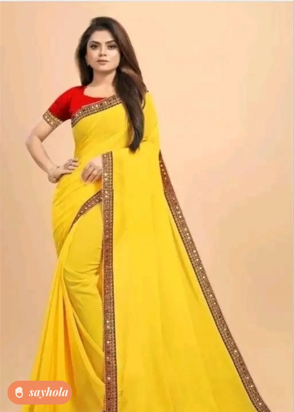 yellow georgette saree with bangalori silk blouse