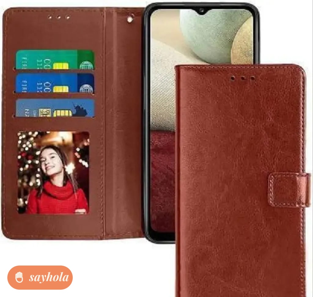 leather finish flip cover for oneplus 9r in brown