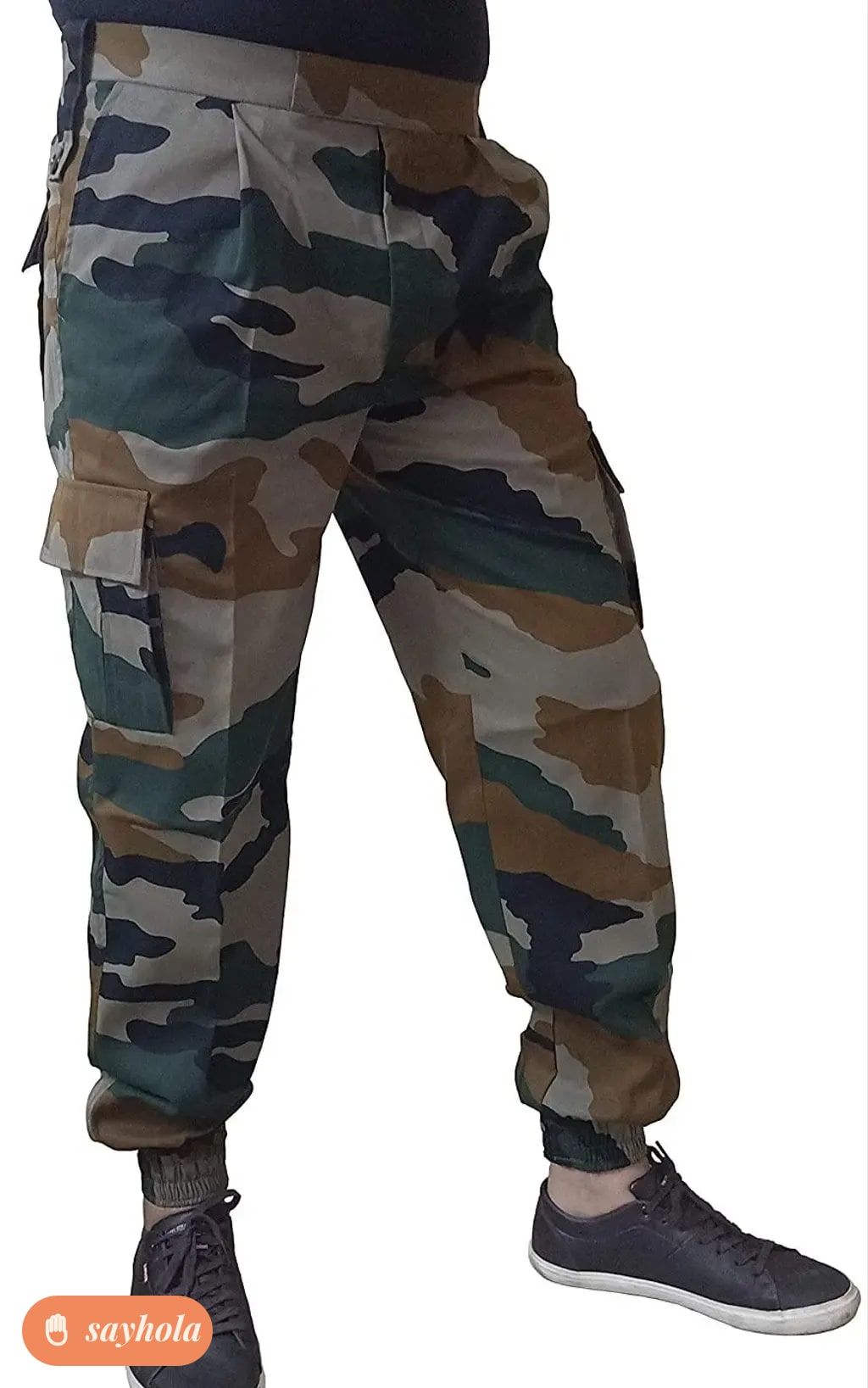 cotton cargo trousers with army camouflage