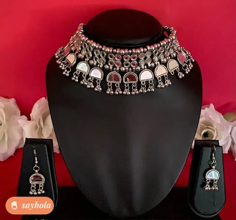 oxidised silver choker and earrings set