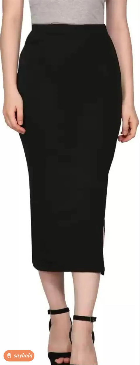 women's black cotton blend pencil skirt