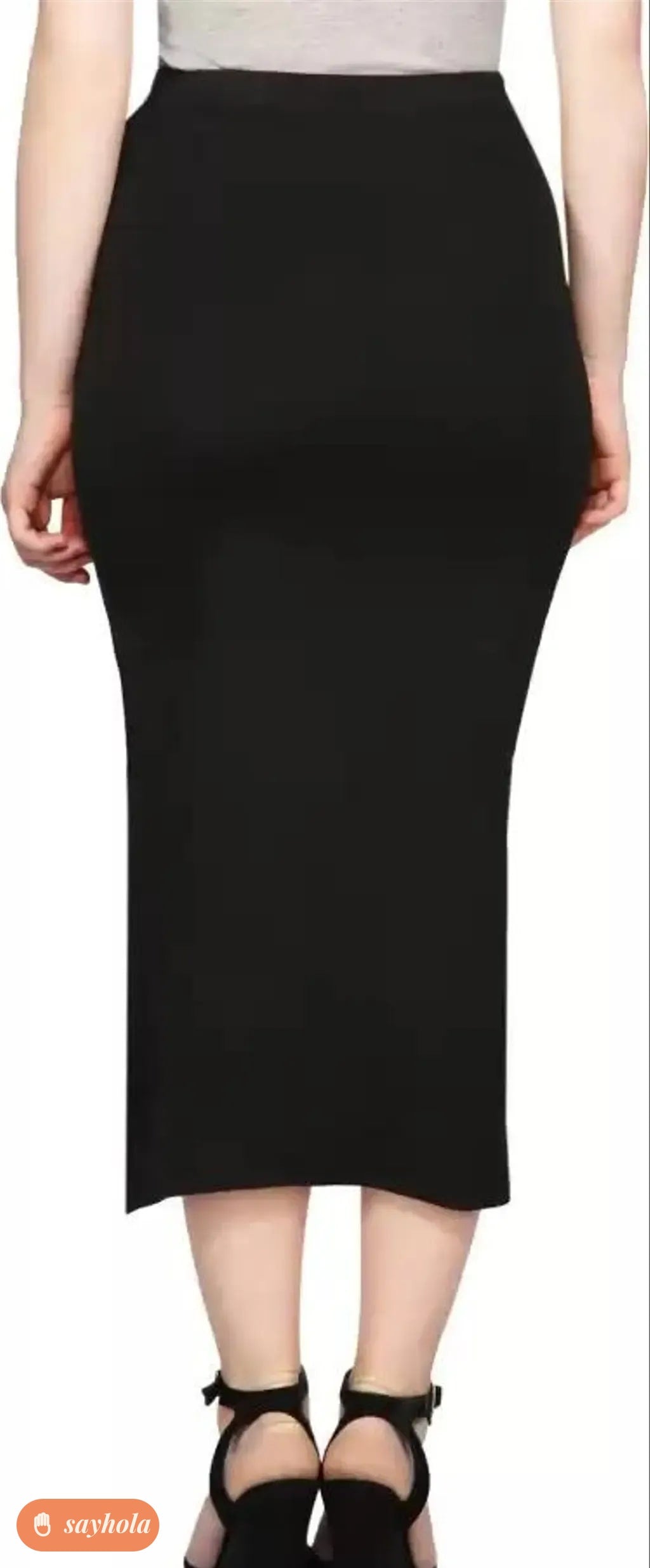 women's black cotton blend pencil skirt