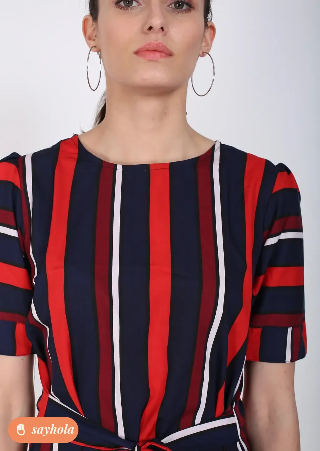 striped crepe dress with long sleeves