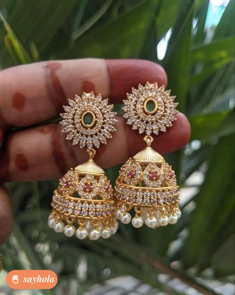 classic gold plated jhumka earrings with stones