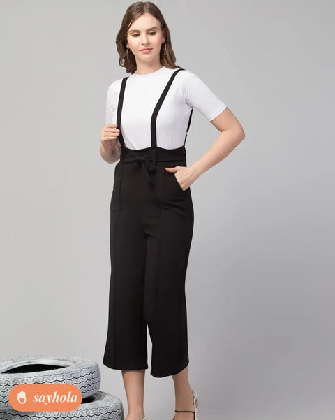 black dungaree with white tee set