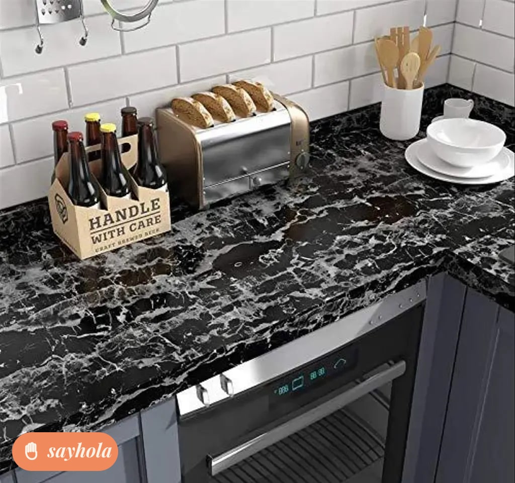 black marble peel and stick kitchen wallpaper