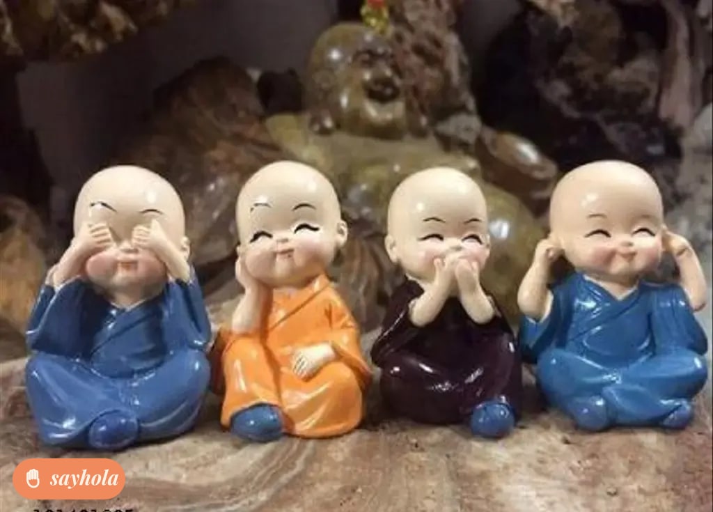 set of 4 little monk figurines for home and car