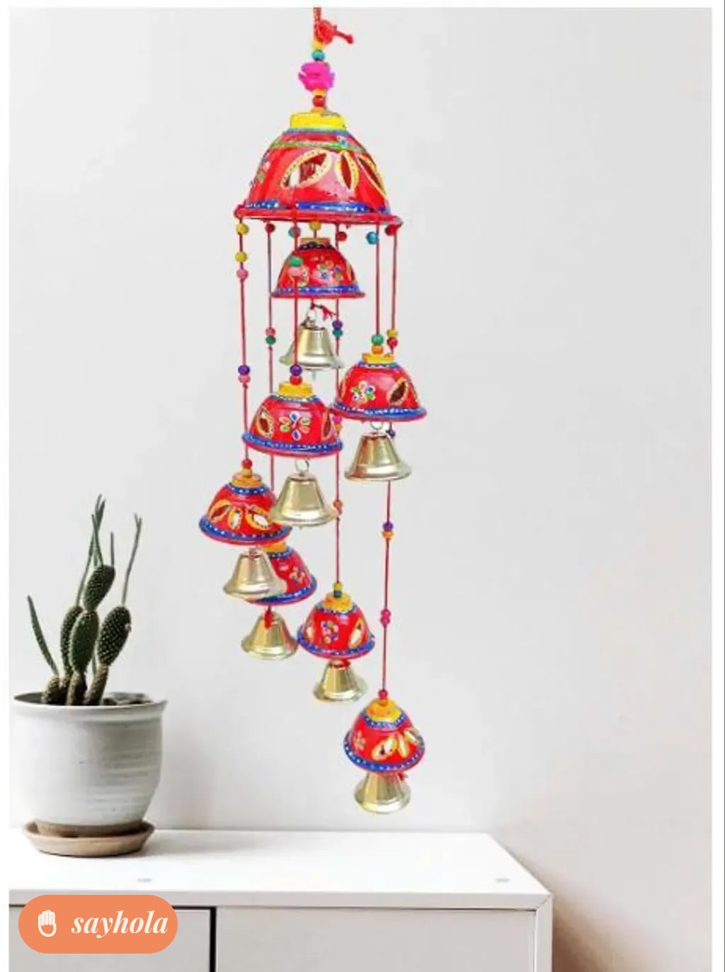 handcrafted red wind chimes wall hanging