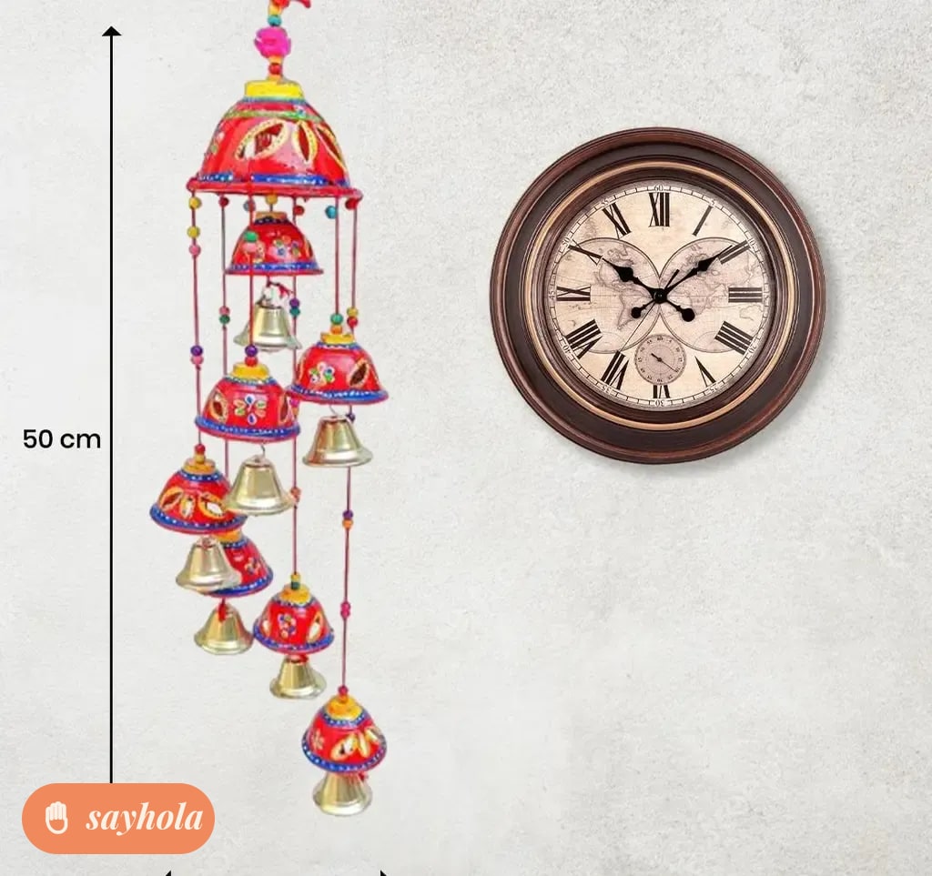 handcrafted red wind chimes wall hanging