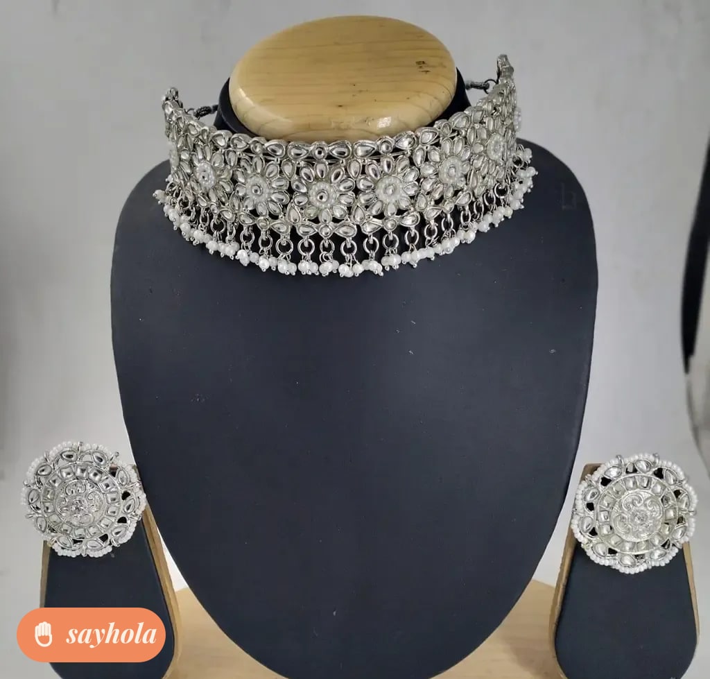 rhodium plated cubic zirconia necklace and earrings set