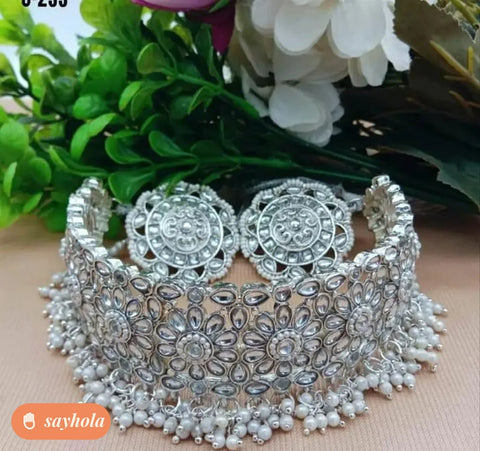 rhodium plated cubic zirconia necklace and earrings set