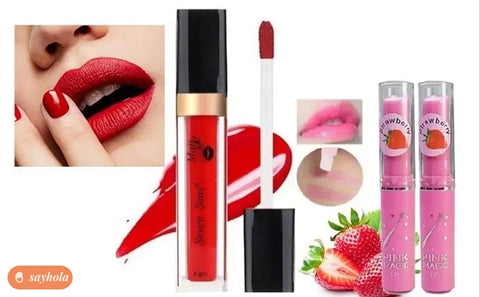 matte red liquid lipstick with pink lip balm