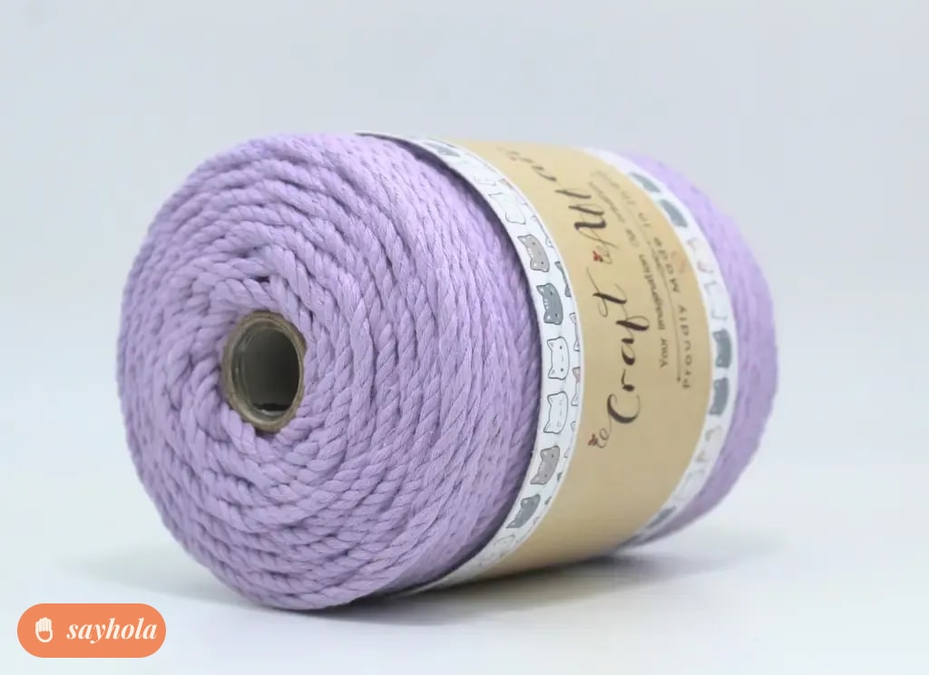 3ply twisted cotton cord 3mm lavender 100m