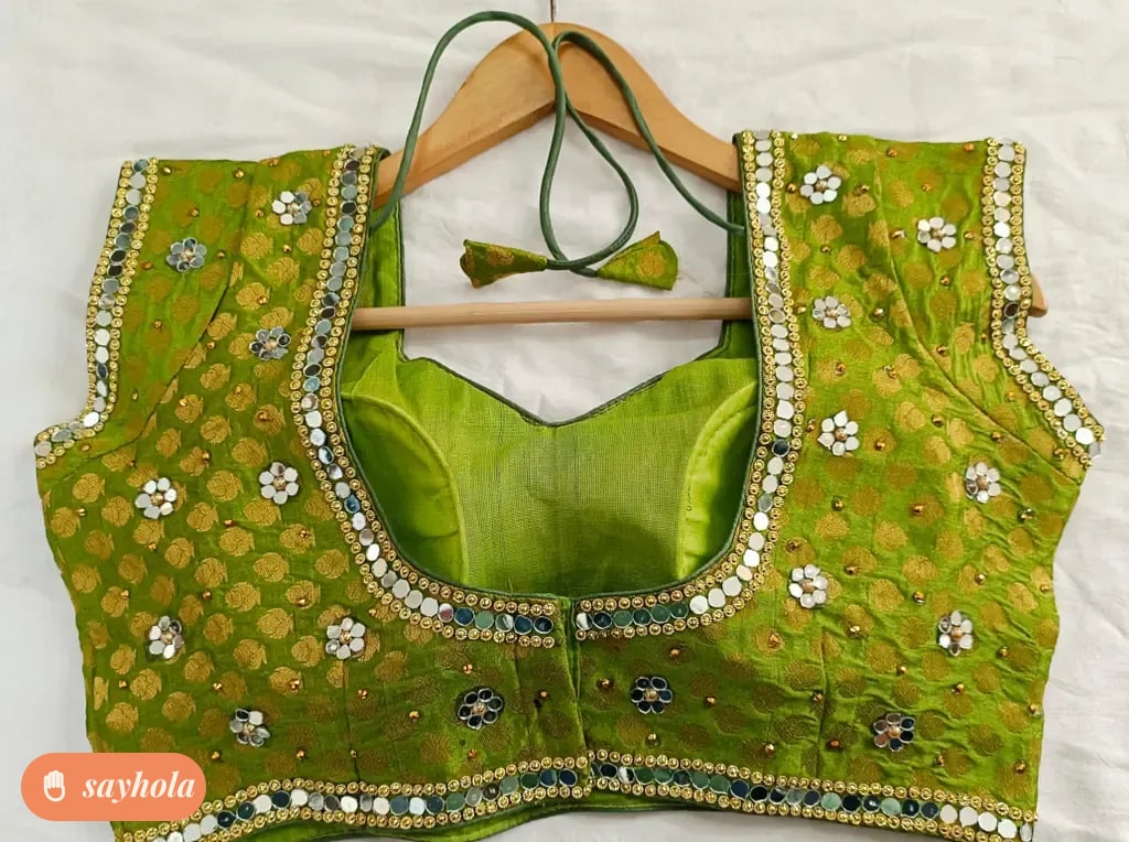 mirror work georgette blouse with open back