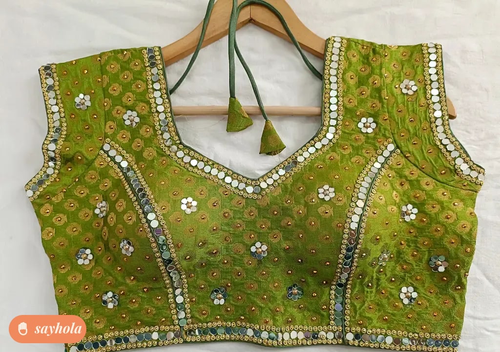 mirror work georgette blouse with open back