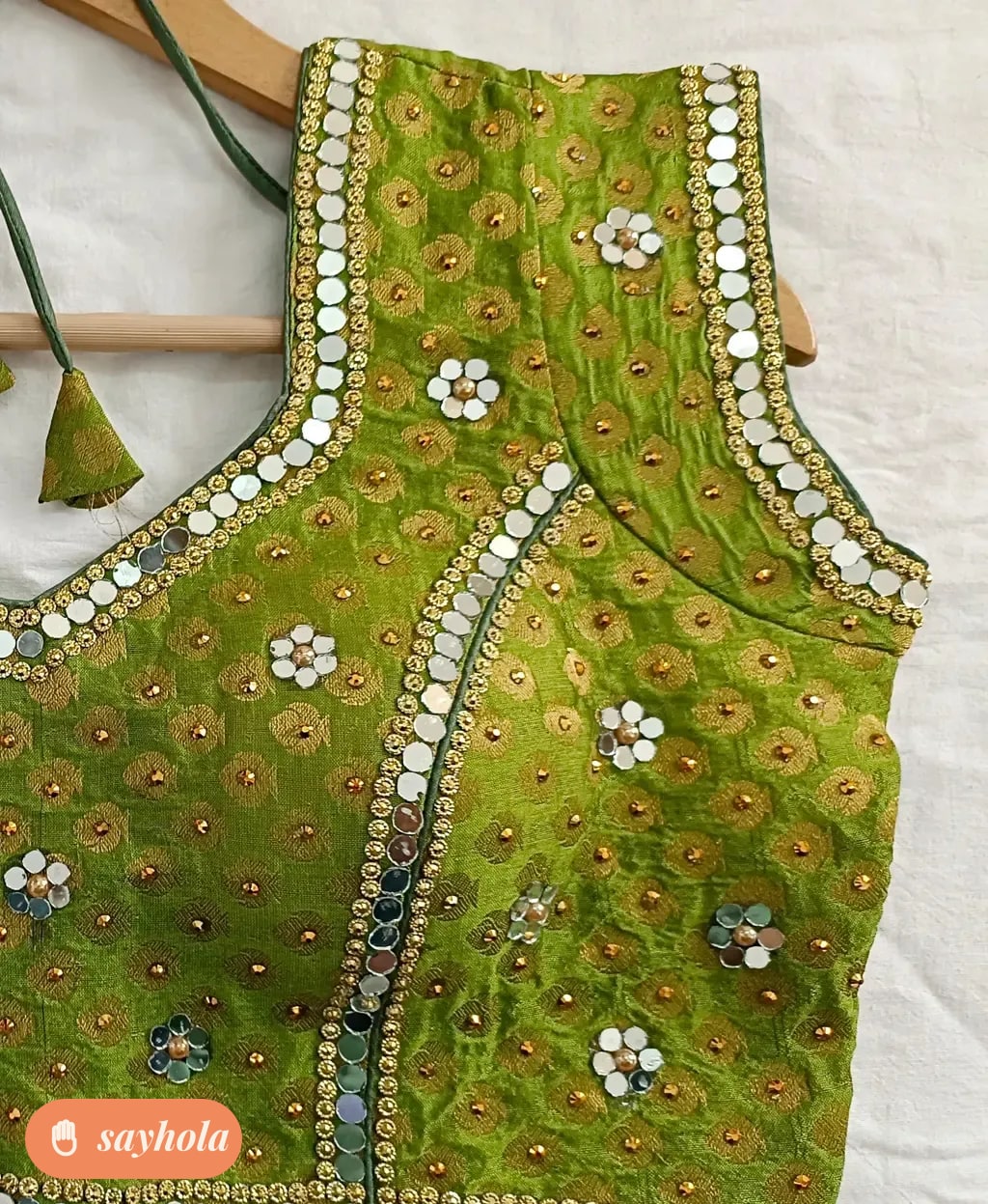 mirror work georgette blouse with open back