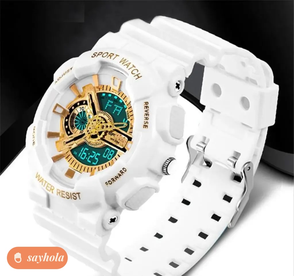 skylark white and gold digital sports watch