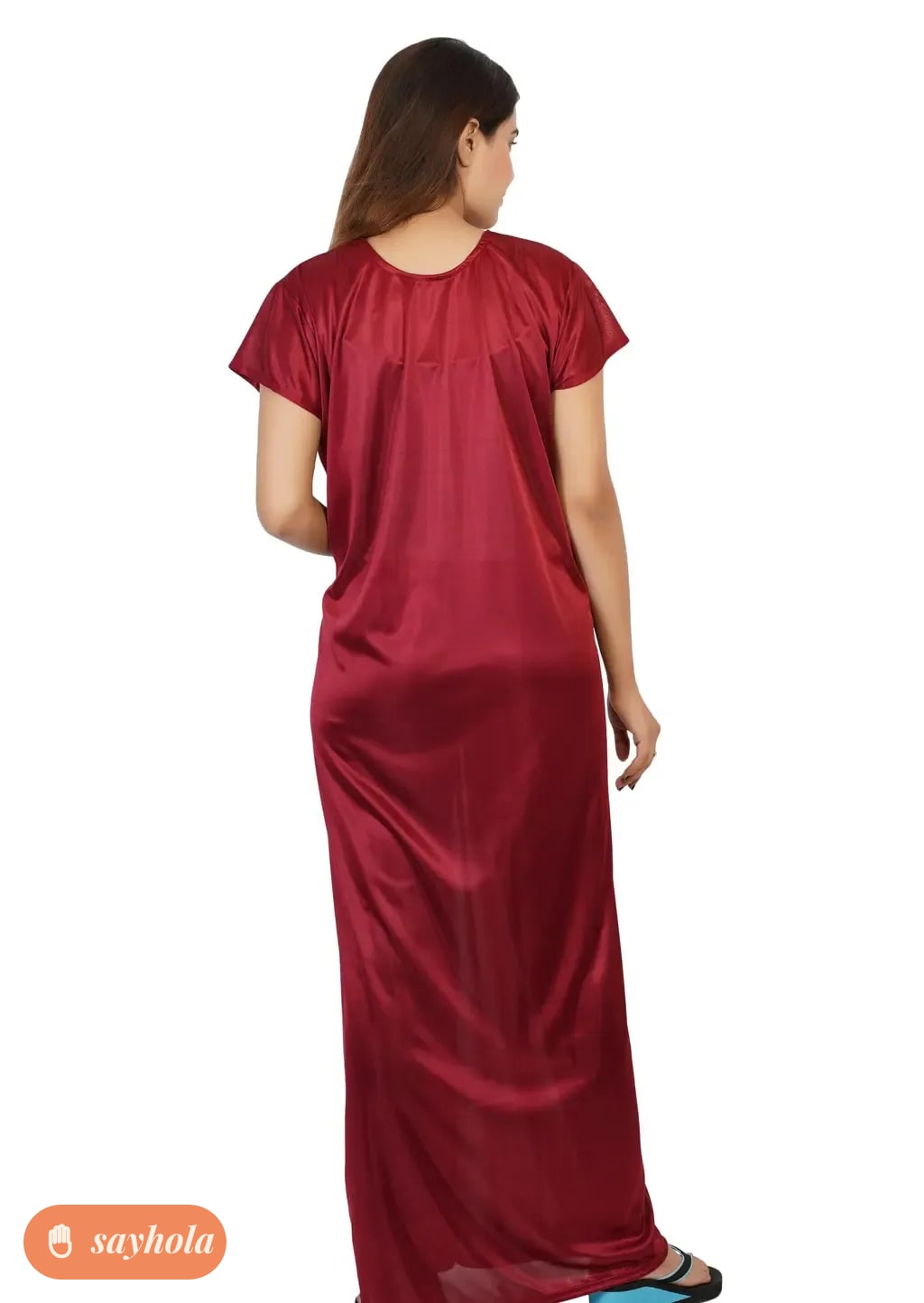 women's satin half sleeve nightwear gown maroon