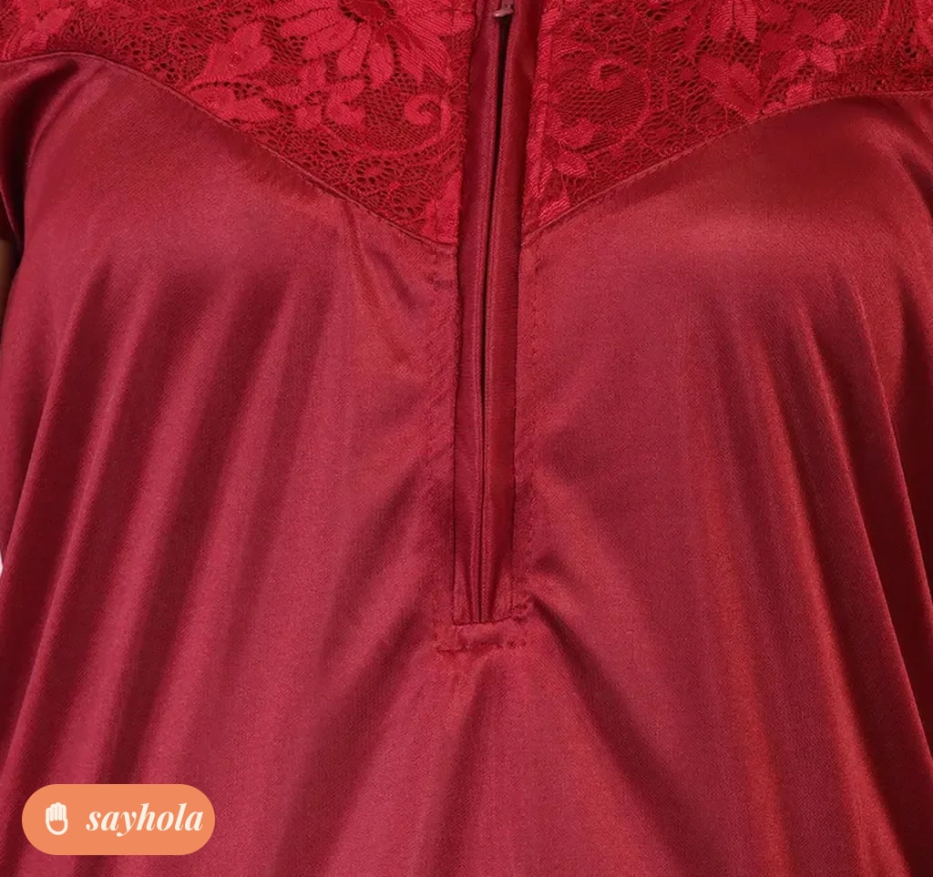 women's satin half sleeve nightwear gown maroon