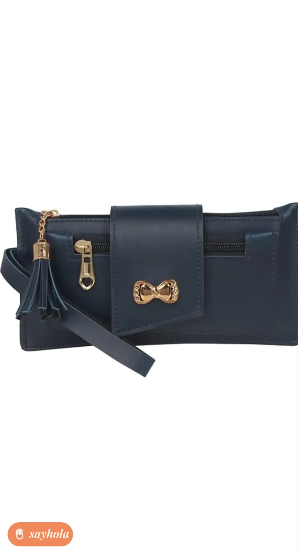 folded faux leather clutch with knotted detail