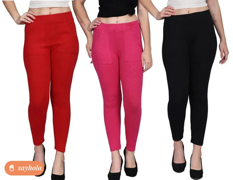 women's cotton blend high waist jeggings with pockets