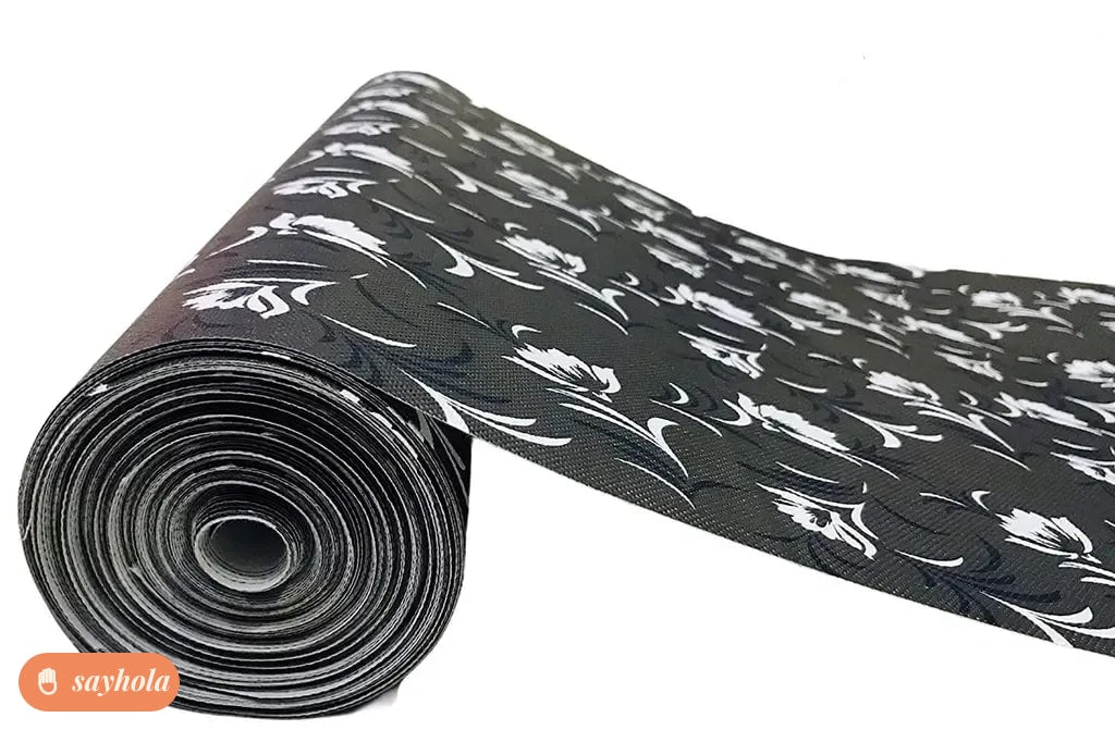 flower print pvc kitchen shelf roll mat grey