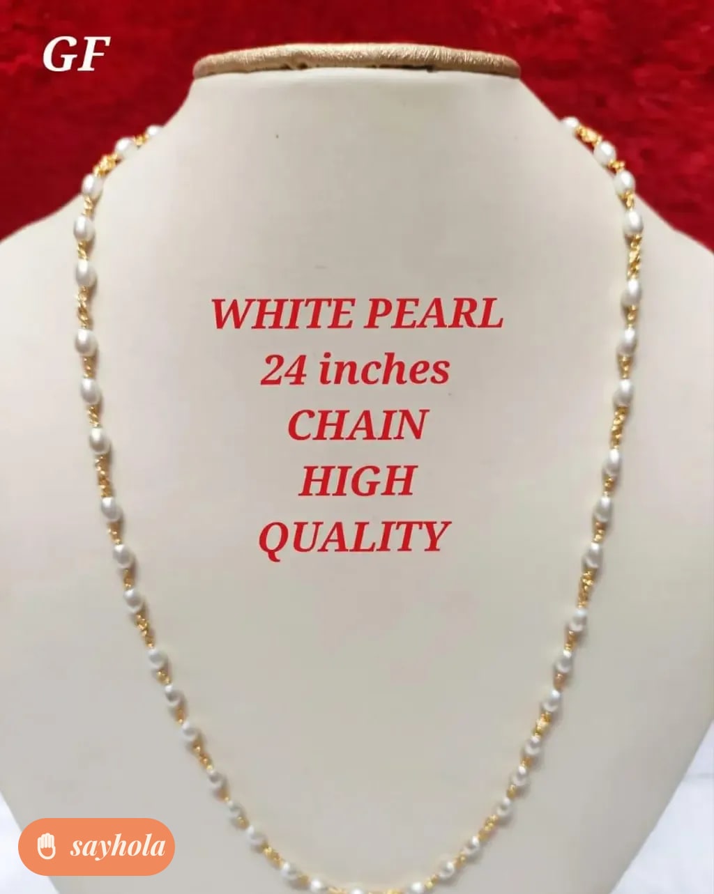 oval pearl chain with micro gold polish
