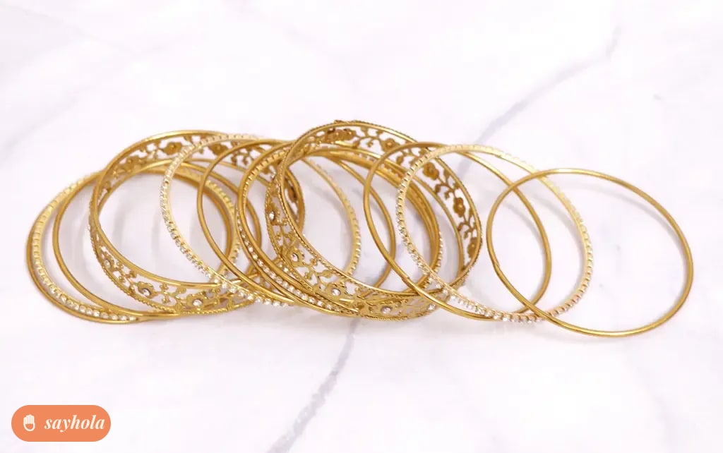 oxidised golden plated kundan bangle set