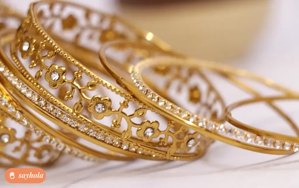 oxidised golden plated kundan bangle set