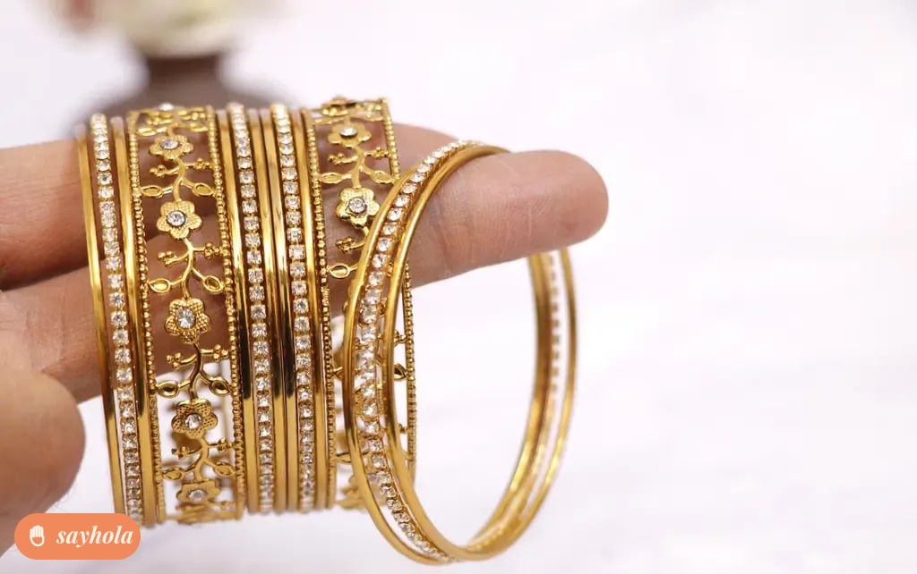 oxidised golden plated kundan bangle set