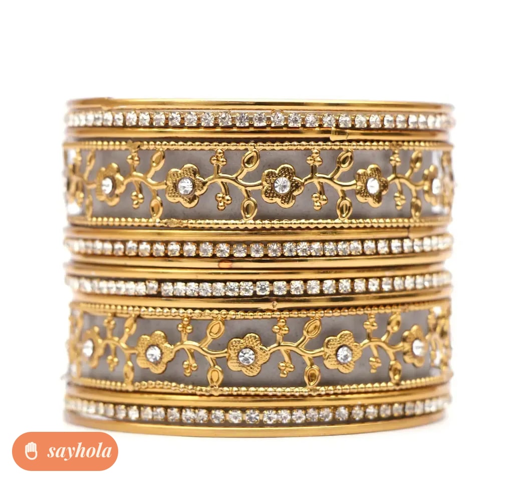 oxidised golden plated kundan bangle set
