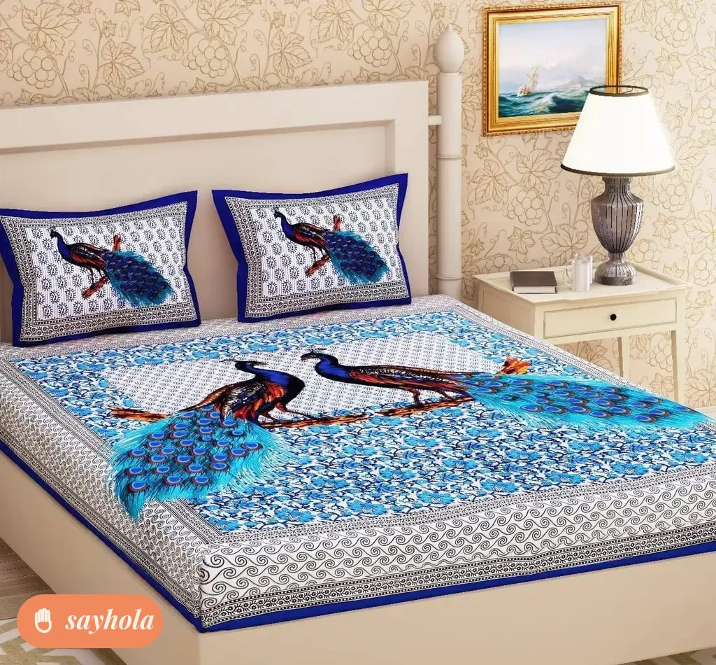 double cotton bedsheet with 2 pillow covers
