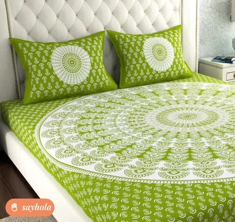 double cotton bedsheet with two pillow covers
