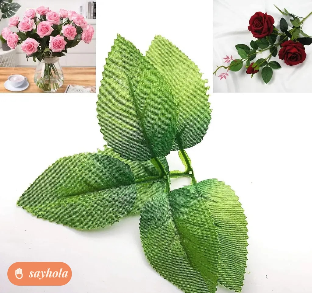 set of 20 artificial rose leaves for decor