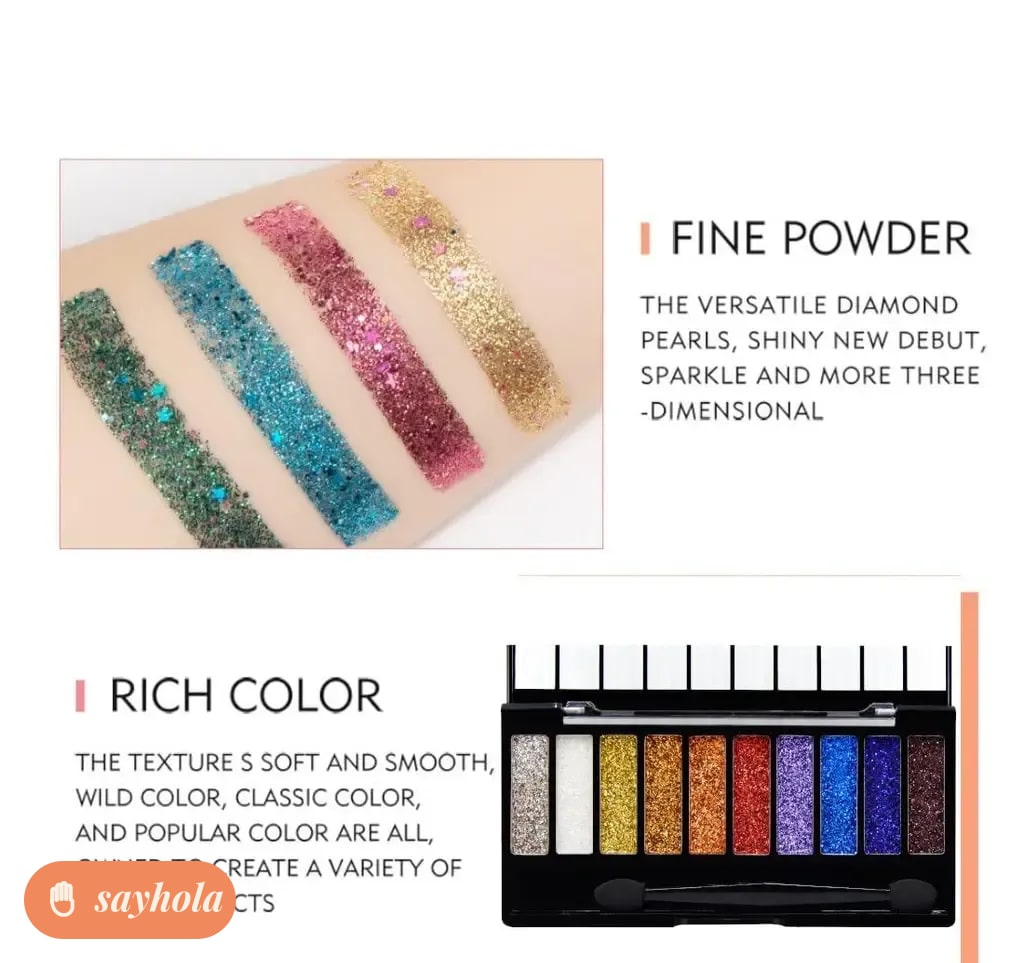 glitter eyeshadow palette with 10 pigmented shades