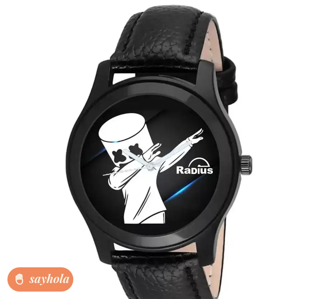 black dial leather strap watch for men