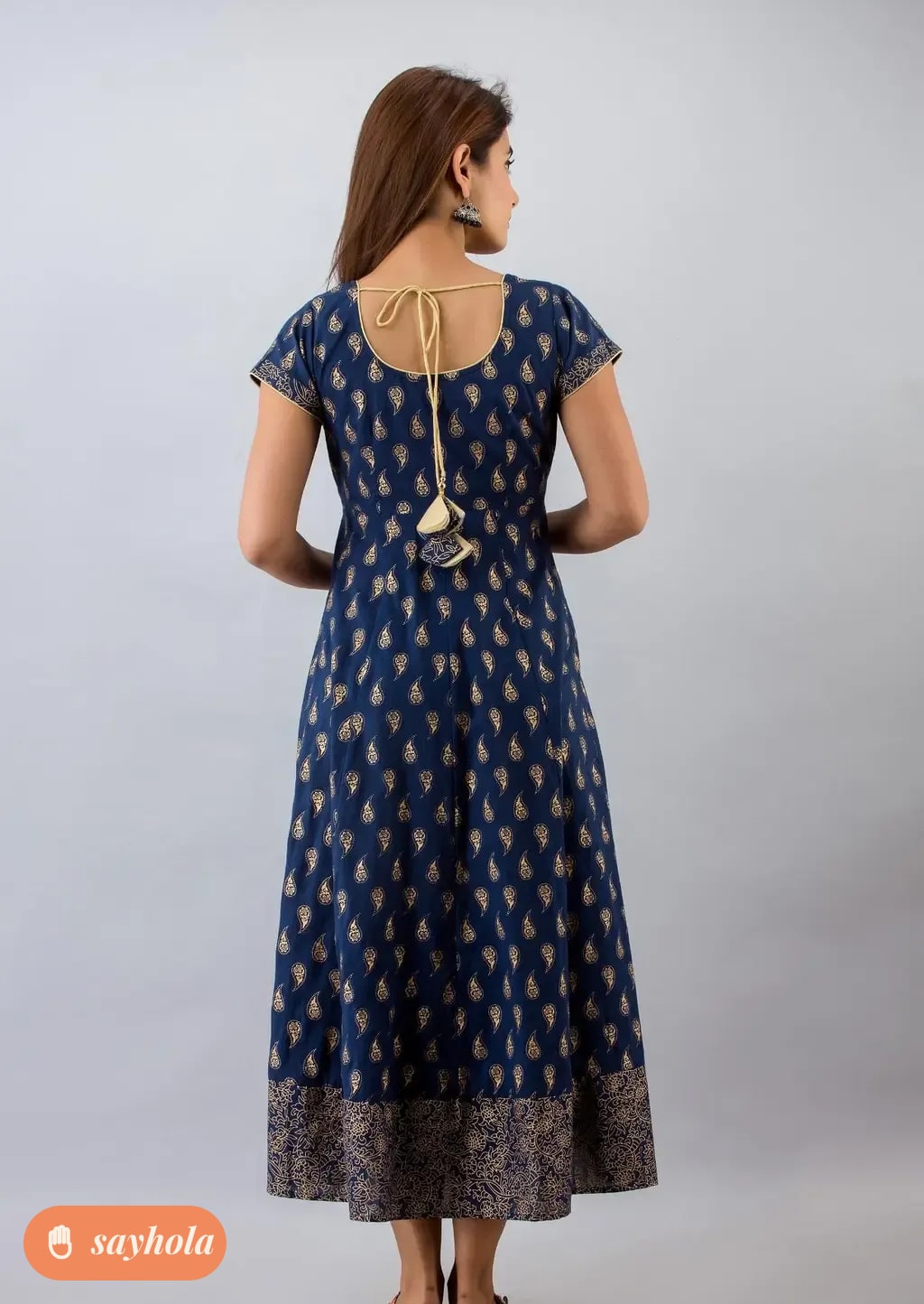 cotton paisley print anarkali kurta in navy