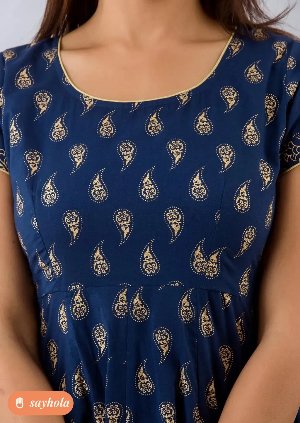 cotton paisley print anarkali kurta in navy