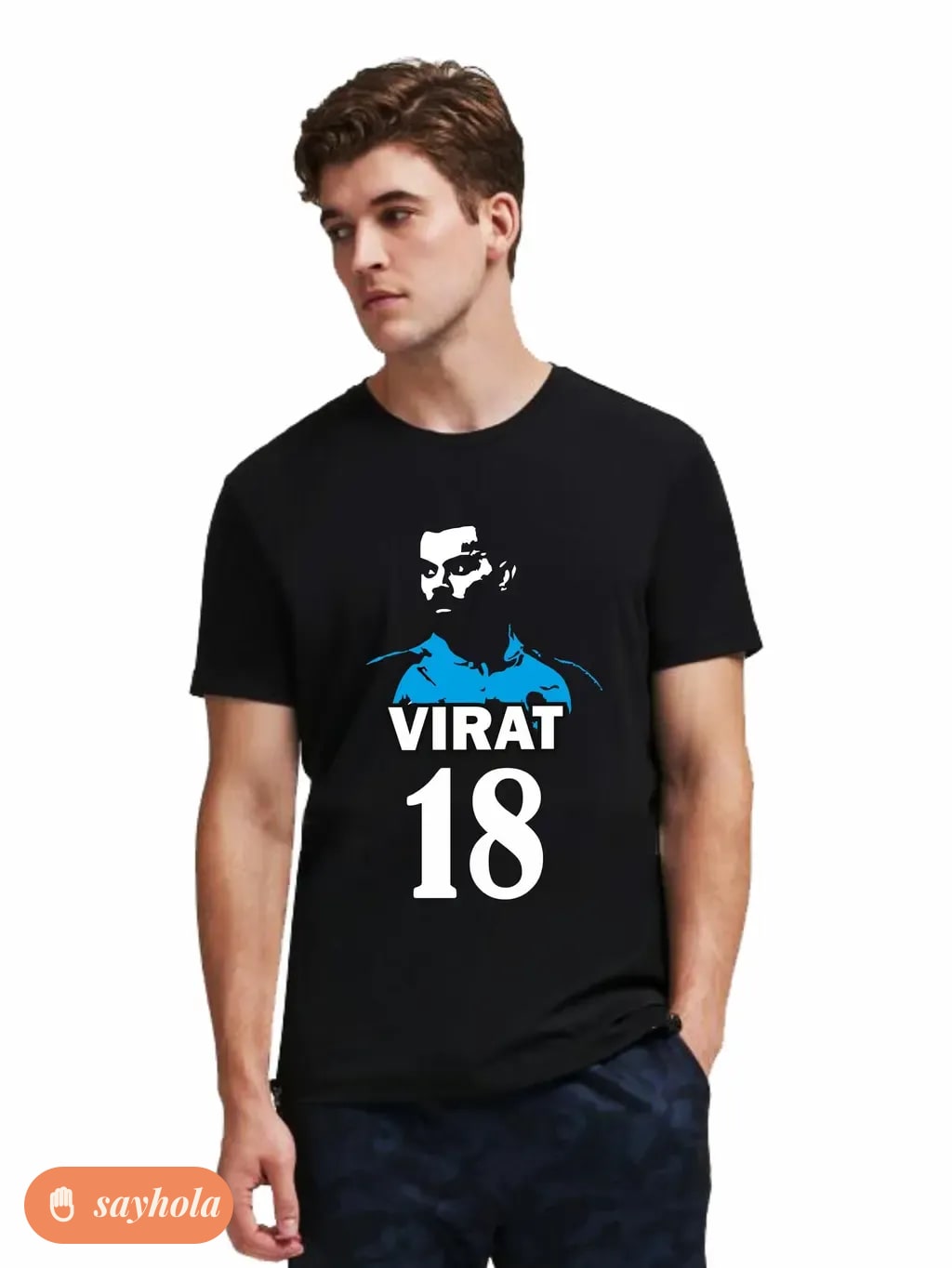 virat kohli printed round neck cotton blend tshirt
