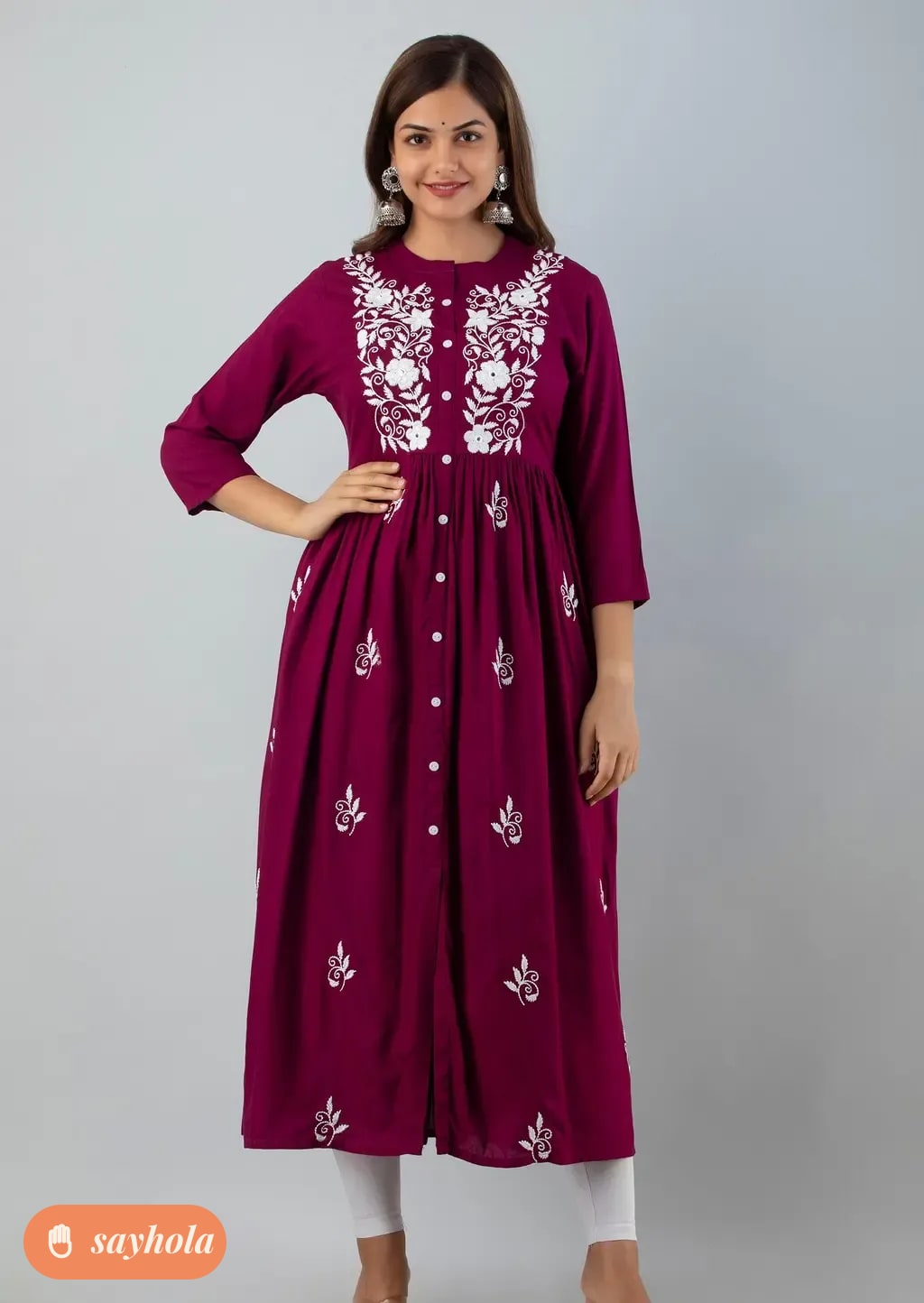 women's embroidered rayon anarkali kurta