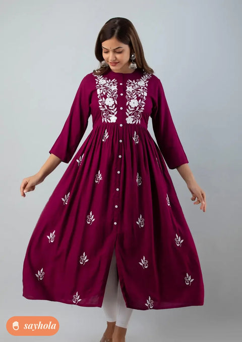 women's embroidered rayon anarkali kurta