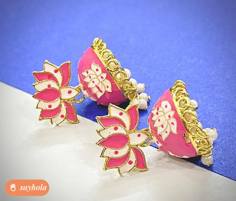 classic kamal pink jhumka earrings