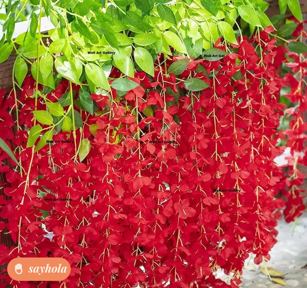 4 pack artificial red wisteria hanging garland