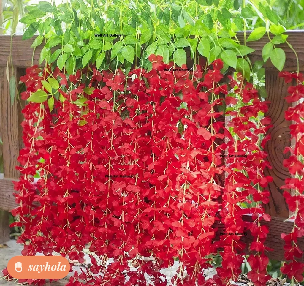 4 pack artificial red wisteria hanging garland