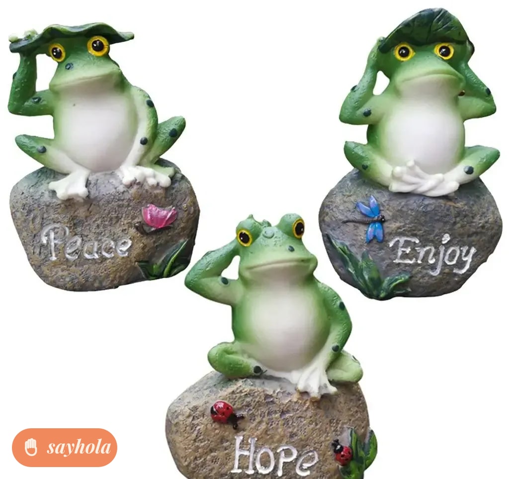 set of three marble dust frog figurines