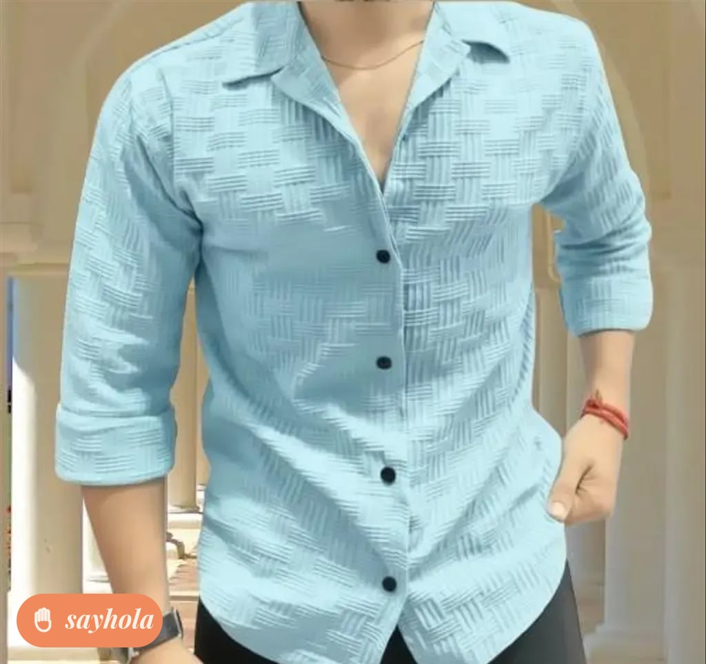 striped popcorn fabric long sleeve shirt